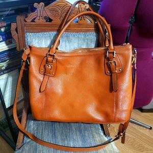 Large Brown Vintage Waxed Leather Kattee Handbag Shoulder Tote Crossbody